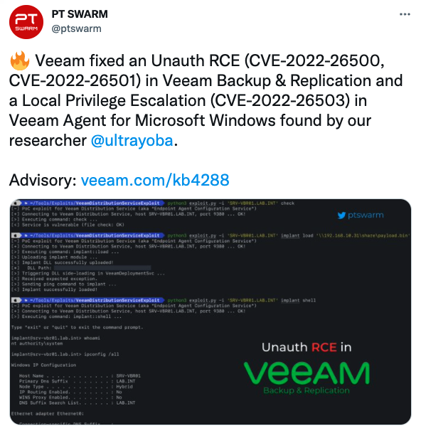 Multiple Critical Vulnerabilities Present in Veeam Backup & Replication